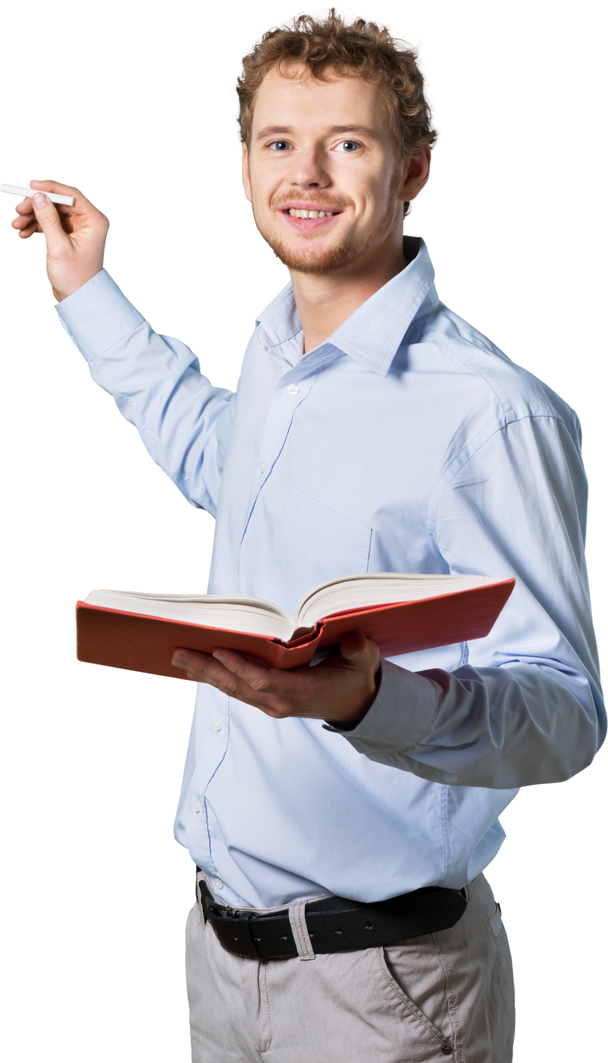 Young Professor Teaching While Holding a Chalk and a Book